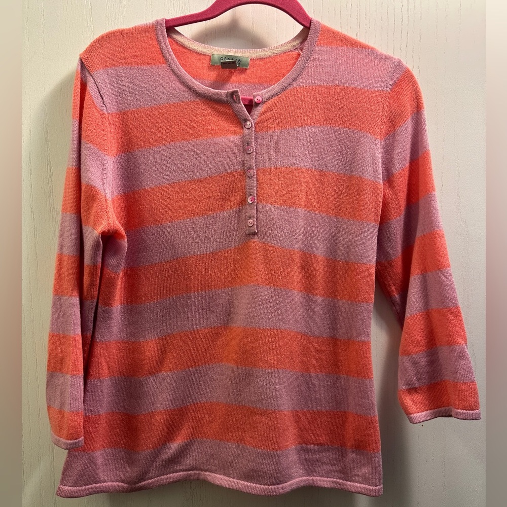 Geneva Cashmere sweater. Women’s size Med. Rugby Stripe. No flaws. Orange/Pink